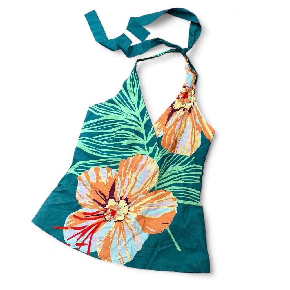 Y2K Old Navy Cotton Halter Wrap Top Tropical Vacation Zara Larsson